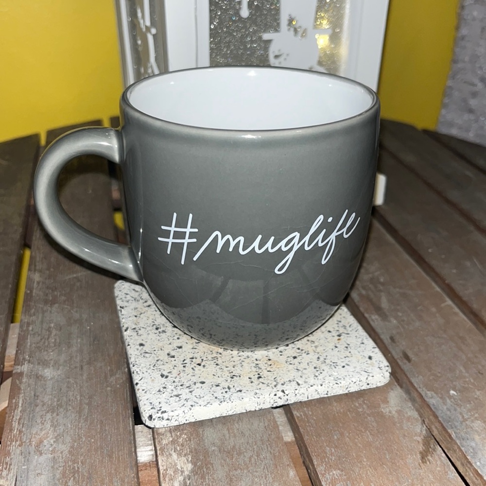 Stoneware #muglife grey mug - dishwasher and microwave safe - may get hot